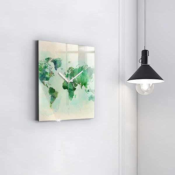 Wanduhr modern quadratisch Aquarell Weltkarte