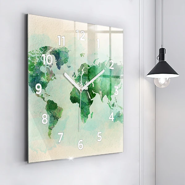 Wanduhr modern quadratisch Aquarell Weltkarte