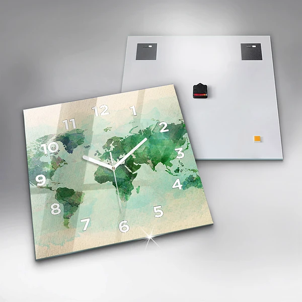 Wanduhr modern quadratisch Aquarell Weltkarte