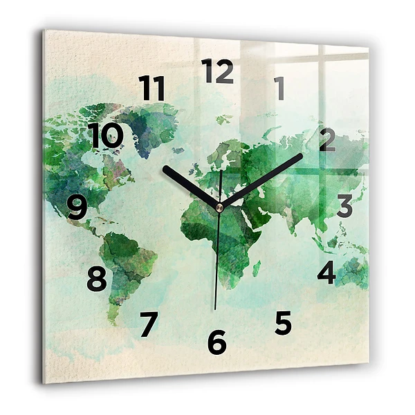 Wanduhr modern quadratisch Aquarell Weltkarte