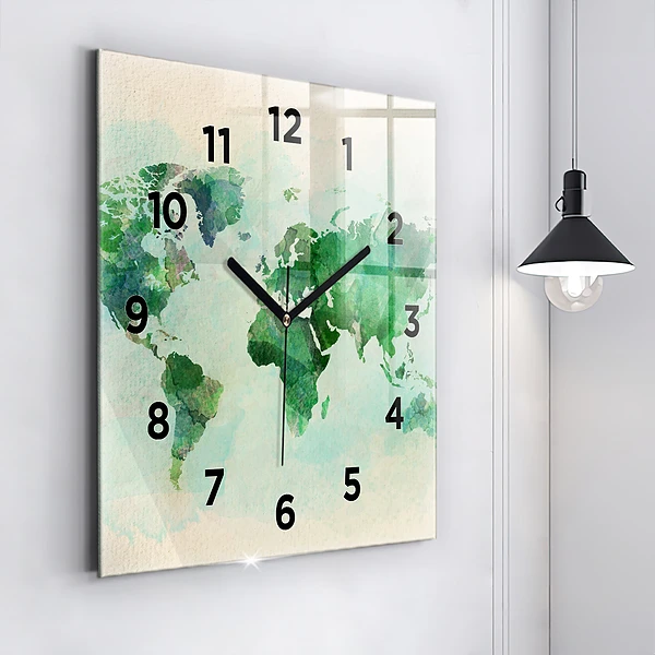 Wanduhr modern quadratisch Aquarell Weltkarte