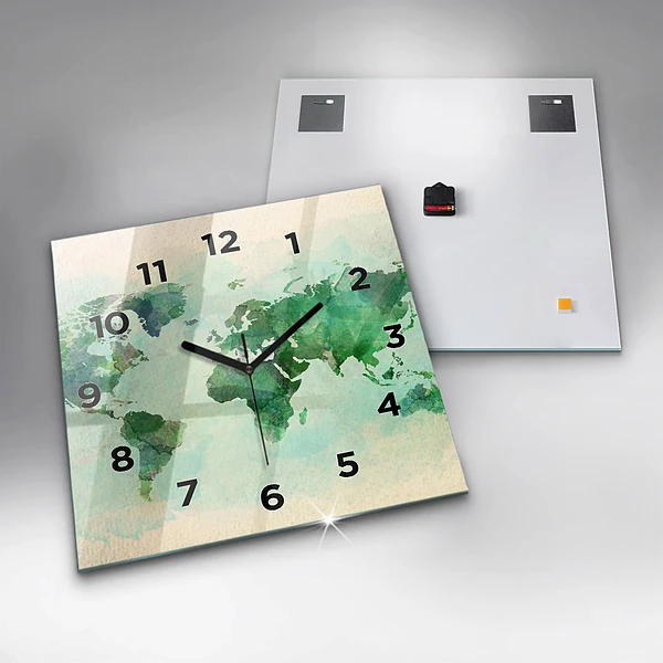 Wanduhr modern quadratisch Aquarell Weltkarte