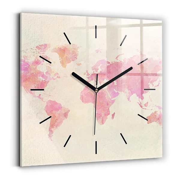 Wanduhr quadratisch Aquarell Weltkarte