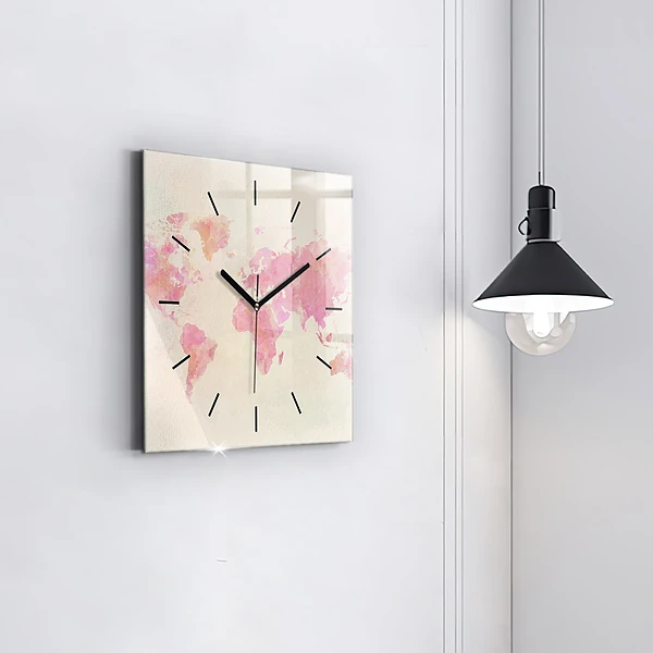 Wanduhr quadratisch Aquarell Weltkarte