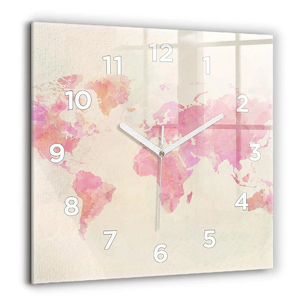 Wanduhr quadratisch Aquarell Weltkarte
