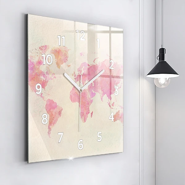 Wanduhr quadratisch Aquarell Weltkarte