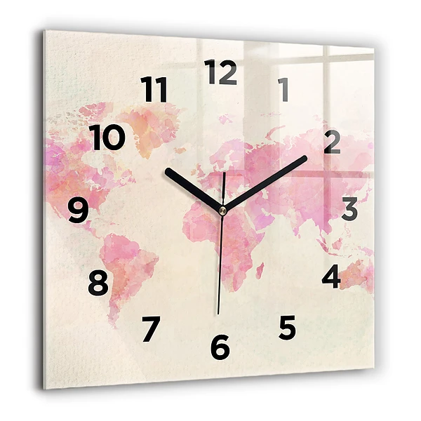 Wanduhr quadratisch Aquarell Weltkarte