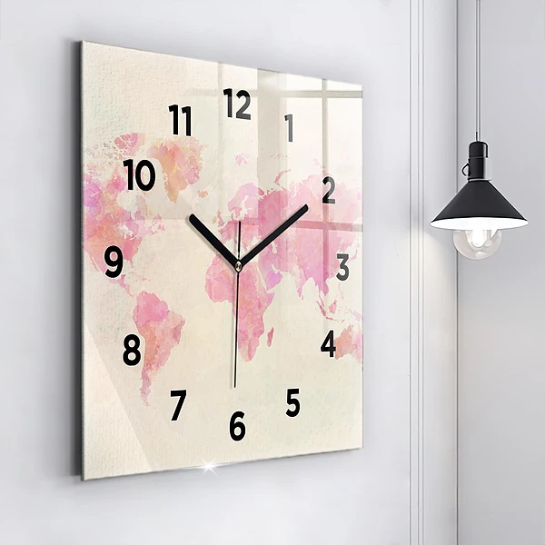 Wanduhr quadratisch Aquarell Weltkarte