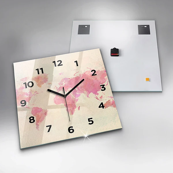 Wanduhr quadratisch Aquarell Weltkarte