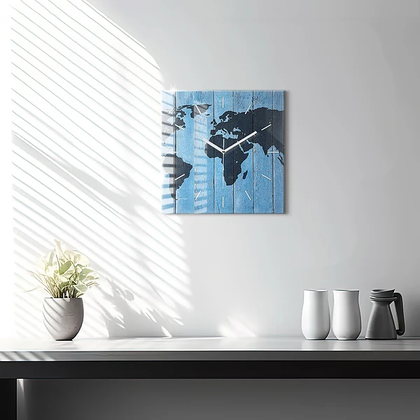 Wanduhr modern quadratisch Tafel Weltkarte