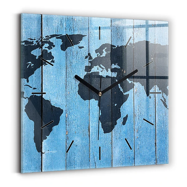 Wanduhr modern quadratisch Tafel Weltkarte