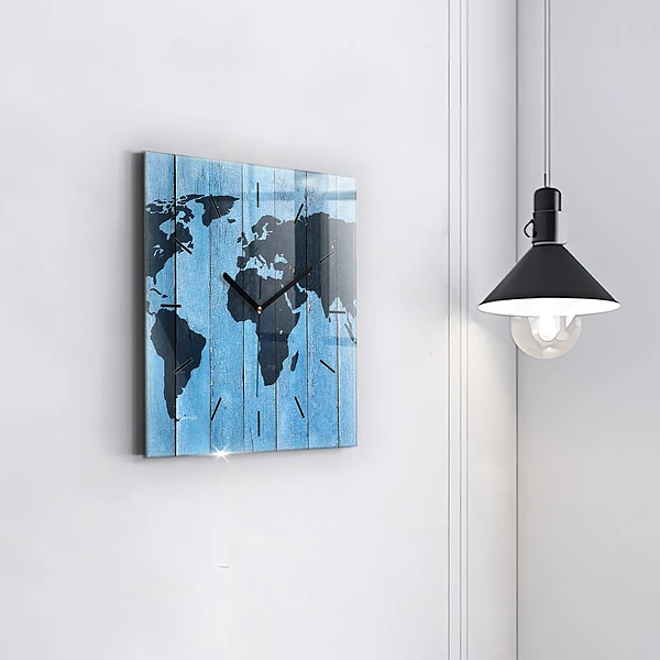 Wanduhr modern quadratisch Tafel Weltkarte