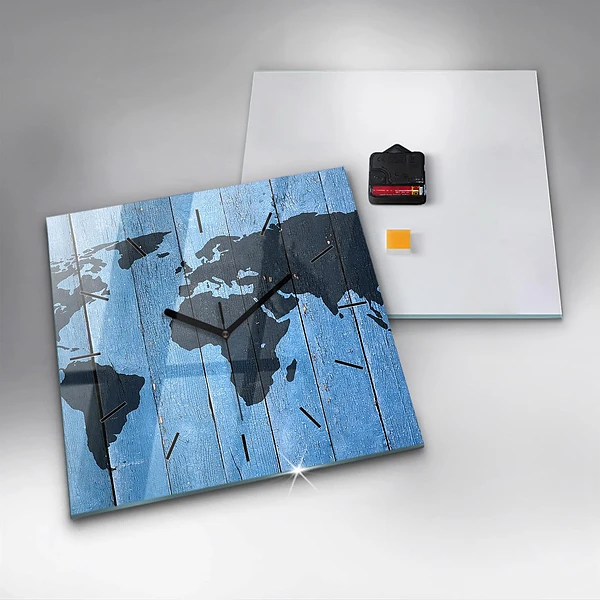 Wanduhr modern quadratisch Tafel Weltkarte