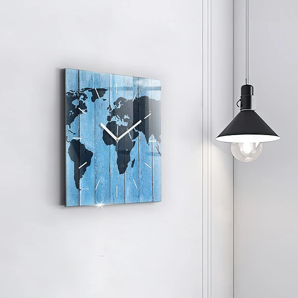 Wanduhr modern quadratisch Tafel Weltkarte