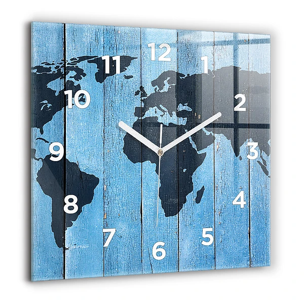 Wanduhr modern quadratisch Tafel Weltkarte