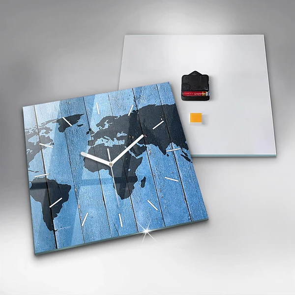 Wanduhr modern quadratisch Tafel Weltkarte