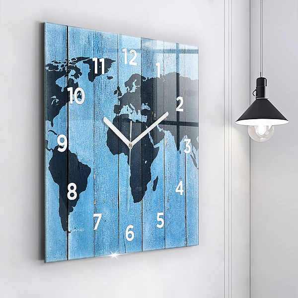 Wanduhr modern quadratisch Tafel Weltkarte