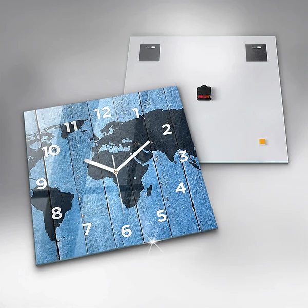 Wanduhr modern quadratisch Tafel Weltkarte