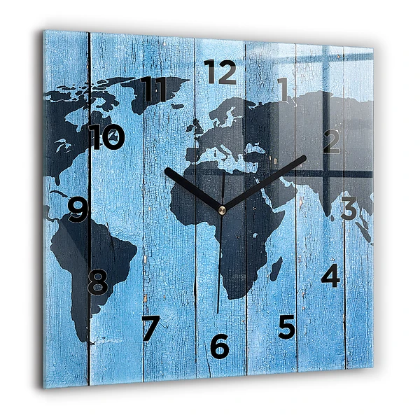 Wanduhr modern quadratisch Tafel Weltkarte