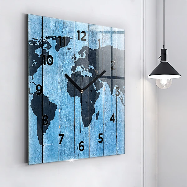 Wanduhr modern quadratisch Tafel Weltkarte