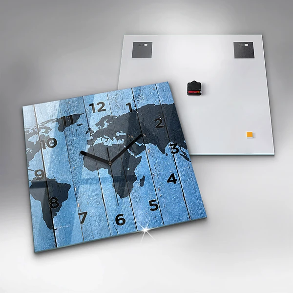 Wanduhr modern quadratisch Tafel Weltkarte