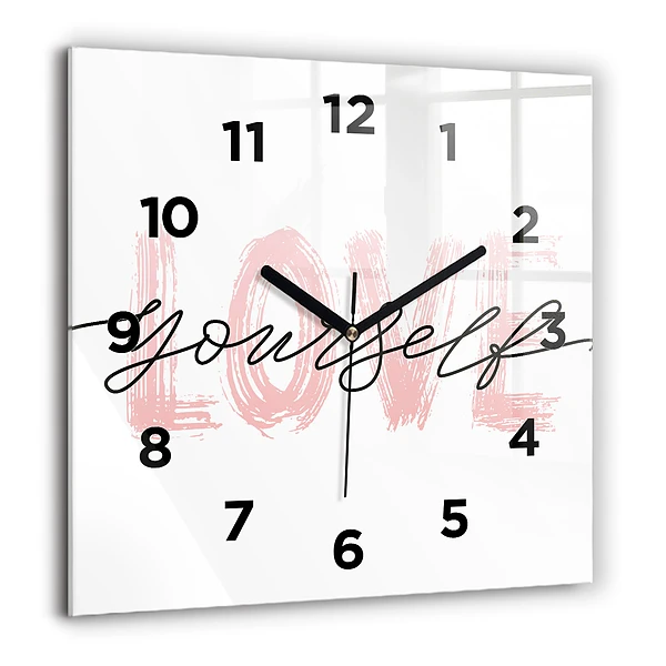 Wanduhr quadratisch Inschrift Liebe dich selbst