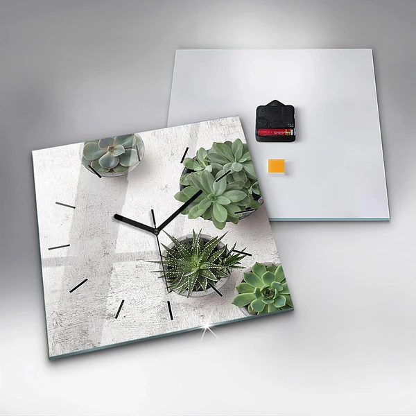 Wanduhr modern quadratisch Dekorative Pflanzen