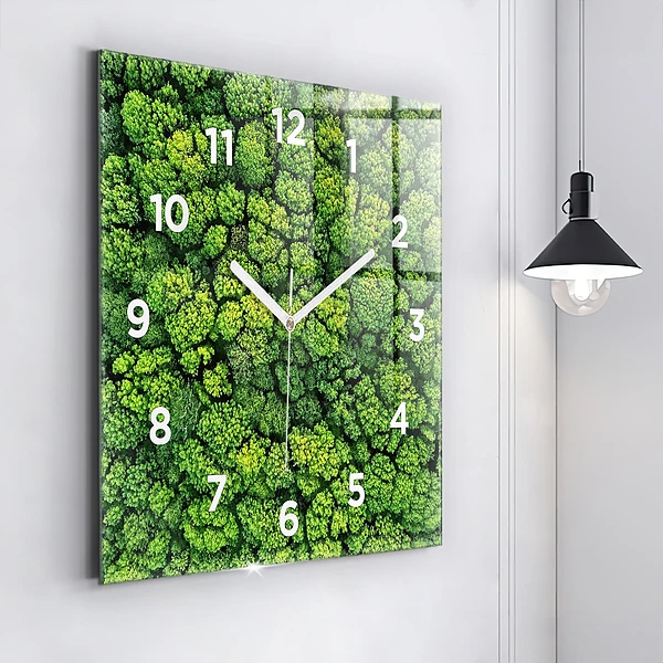 Wanduhr quadratisch mit motiv Wald aus der Vogelperspektive