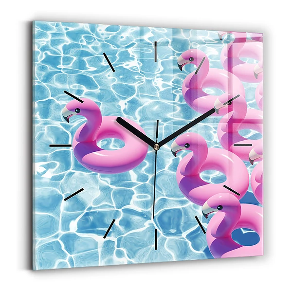 Wanduhr quadratisch Aufblasbare Flamingos