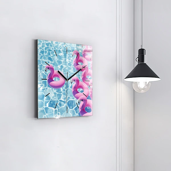 Wanduhr quadratisch Aufblasbare Flamingos