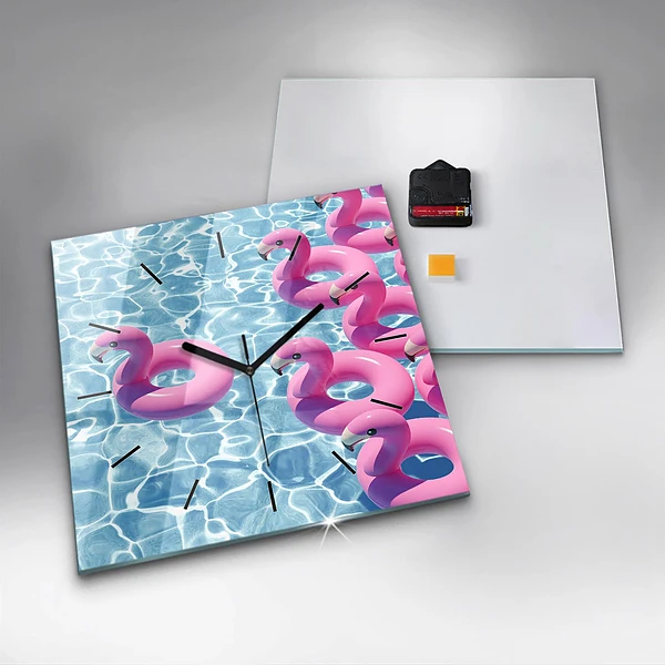 Wanduhr quadratisch Aufblasbare Flamingos