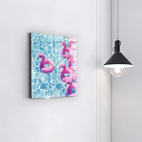 Wanduhr quadratisch Aufblasbare Flamingos