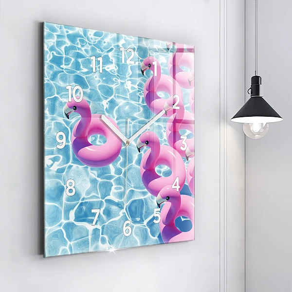 Wanduhr quadratisch Aufblasbare Flamingos