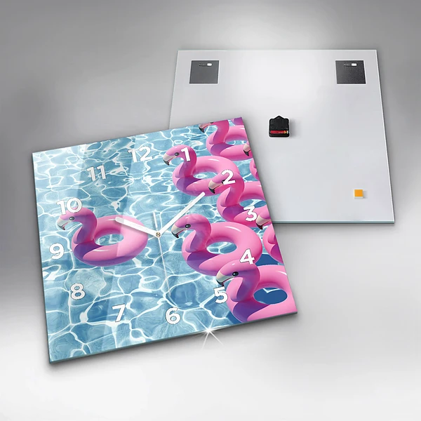Wanduhr quadratisch Aufblasbare Flamingos