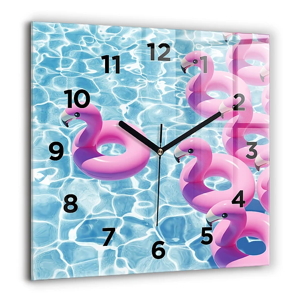 Wanduhr quadratisch Aufblasbare Flamingos