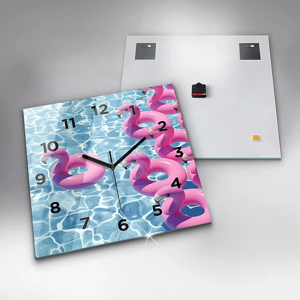 Wanduhr quadratisch Aufblasbare Flamingos