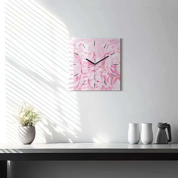 Wanduhr modern quadratisch Blühende Blumen