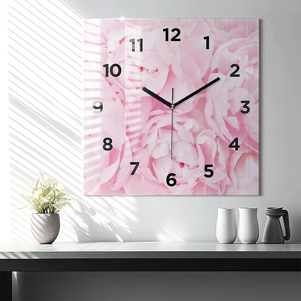 Wanduhr modern quadratisch Blühende Blumen