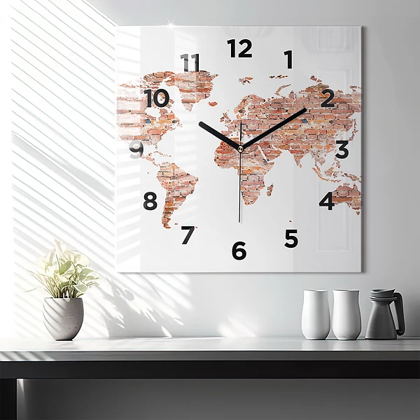 Wanduhr quadratisch mit motiv Alte Ziegelsteinkarte