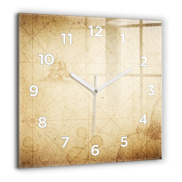 Wanduhr quadratisch mit motiv Alte Weltkarte