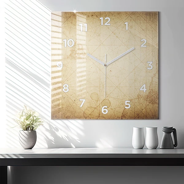Wanduhr quadratisch mit motiv Alte Weltkarte