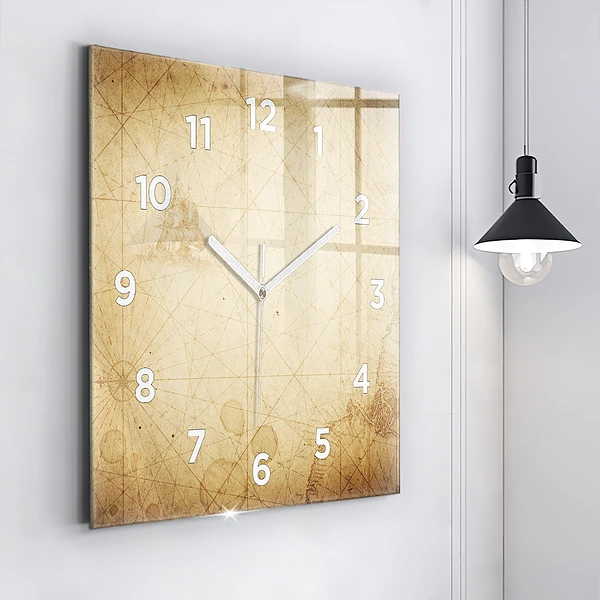 Wanduhr quadratisch mit motiv Alte Weltkarte