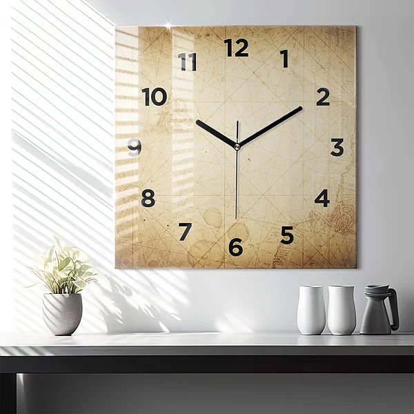 Wanduhr quadratisch mit motiv Alte Weltkarte