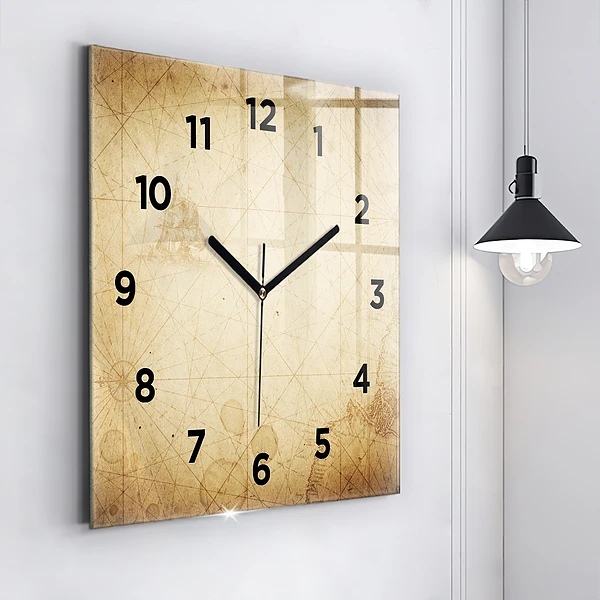 Wanduhr quadratisch mit motiv Alte Weltkarte