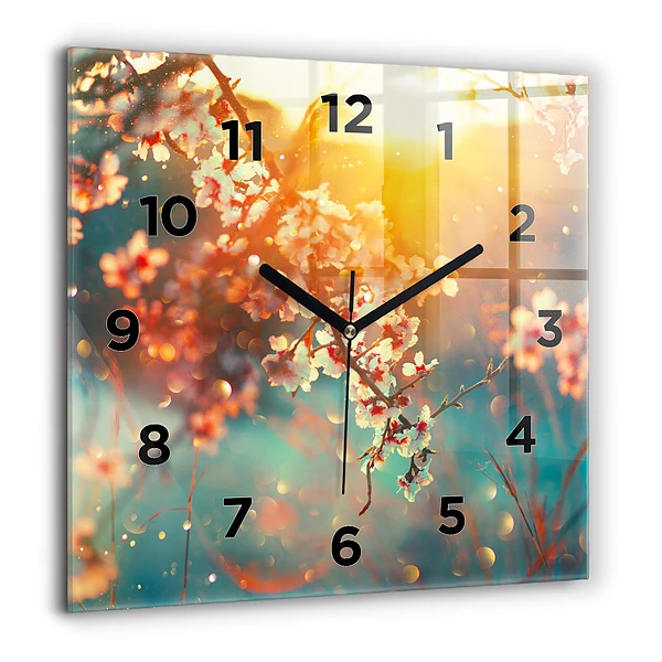 Wanduhr modern quadratisch Frühlingsblumen