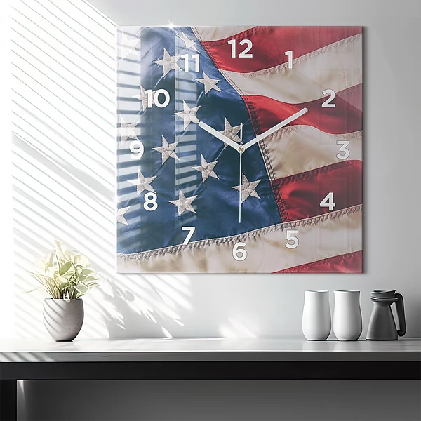 Wanduhr quadratisch mit motiv Amerikanische Flagge