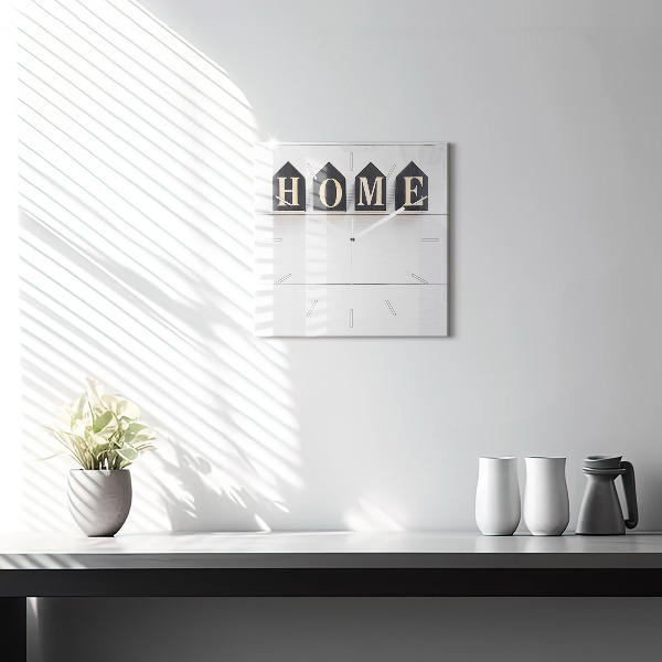 Wanduhr quadratisch Inschrift eines Hauses