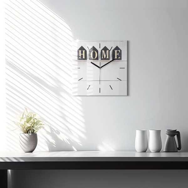 Wanduhr quadratisch Inschrift eines Hauses