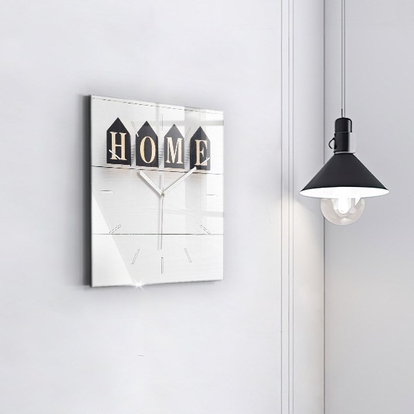 Wanduhr quadratisch Inschrift eines Hauses