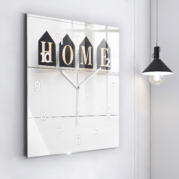 Wanduhr quadratisch Inschrift eines Hauses